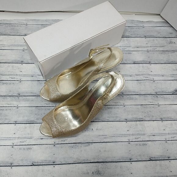 Bakers Flash Gold Glitter Platform Stiletto Peep Toe Shoes Heels 8.5M - Picture 12 of 12